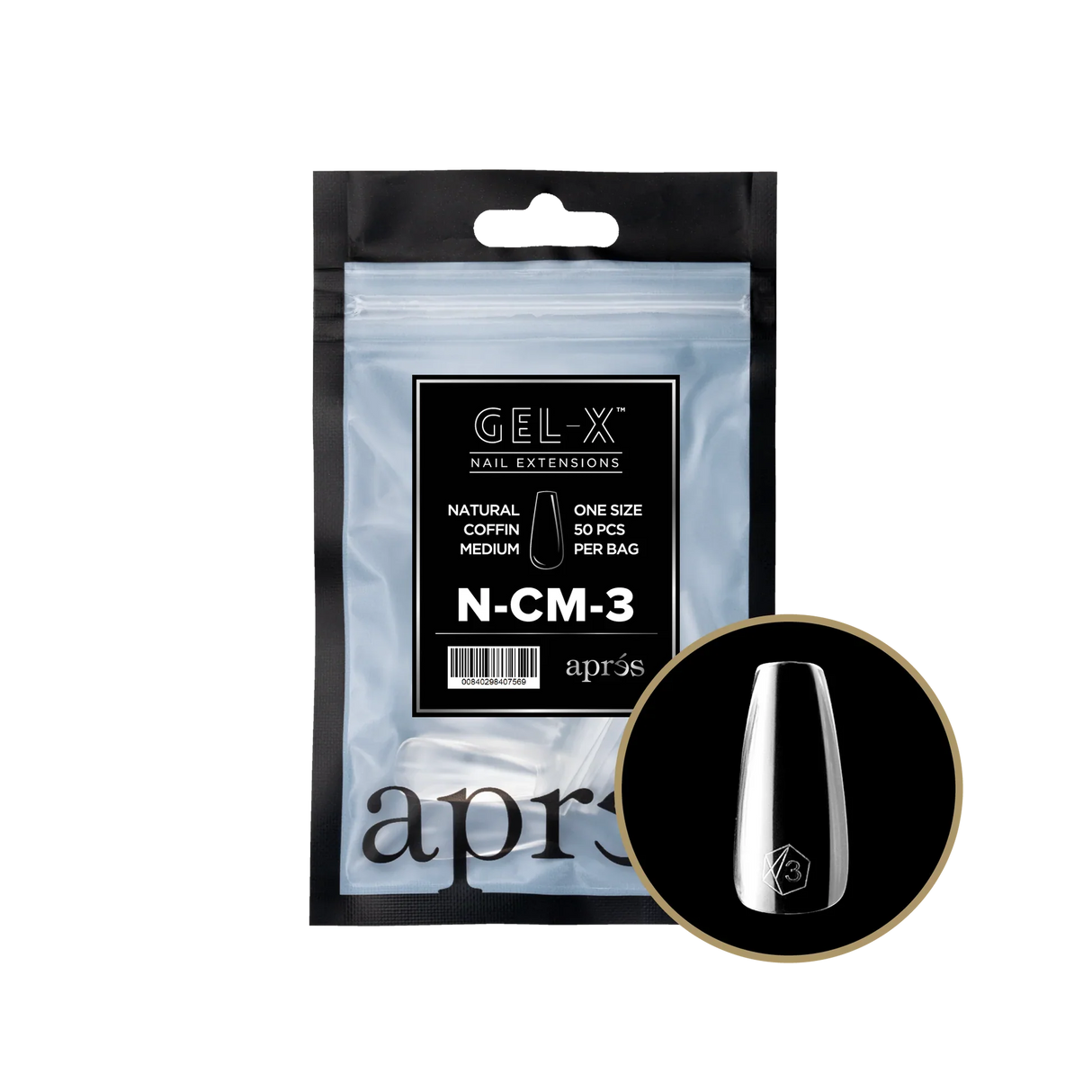 TIPS REFILL BAGS | APRES GEL-X | NATURAL COFFIN MEDIUM (50pcs)