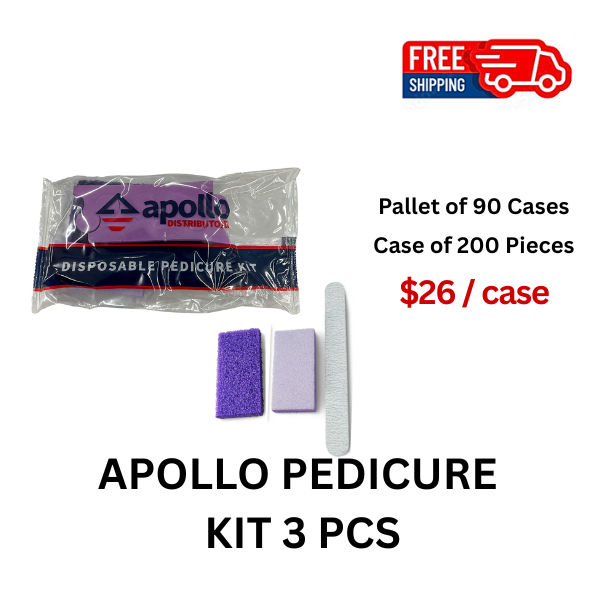 APOLLO | PEDICURE KIT 3 (FILE , BUFFER,PURPLE PUMI STONE) – PALLET OF 90 CASES, 200/CASE
