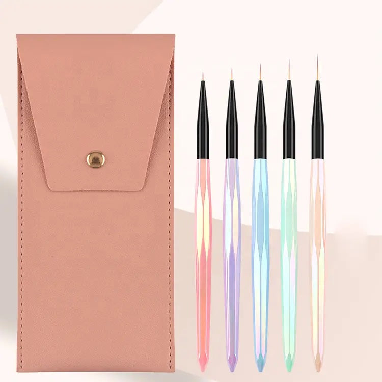 NAIL ART BRUSH SET | WITH LEATHER HOLDER