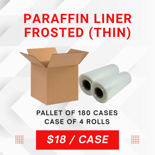 PARAFFIN LINER FROSTED (THIN) – PALLET OF 180 CASES, 4 ROLLS/CASE