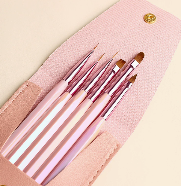 NAIL ART BRUSH SET | WITH LEATHER HOLDER