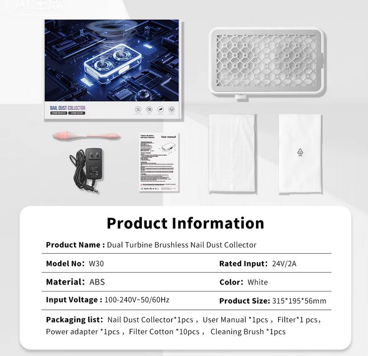 NAIL DUST COLLECTOR | W30 TURBINE BRUSHLESS ( PLUG IN )