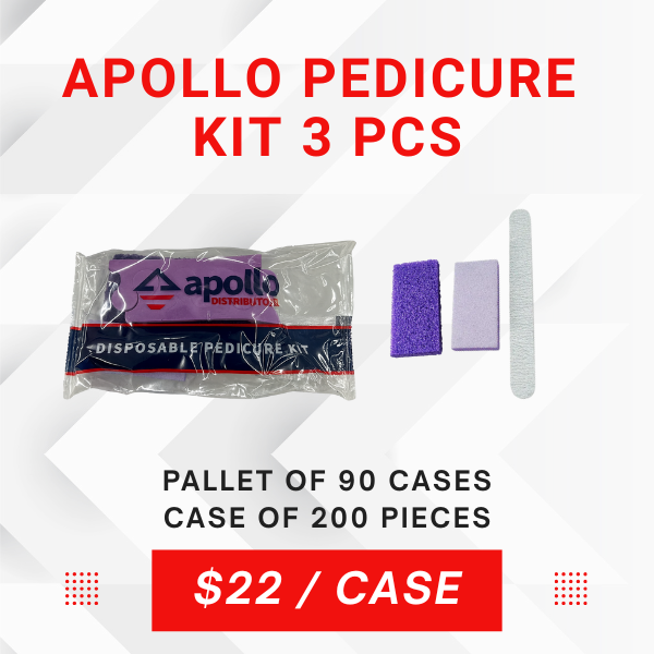 APOLLO | PEDICURE KIT 3 (FILE , BUFFER,PURPLE PUMI STONE) – PALLET OF 90 CASES, 200/CASE