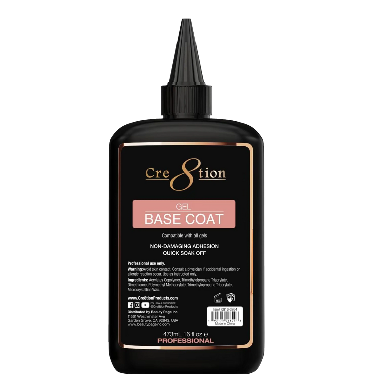 CRE8TION | SOAK OFF GEL | BASE COAT  REFILL - 16 OZ