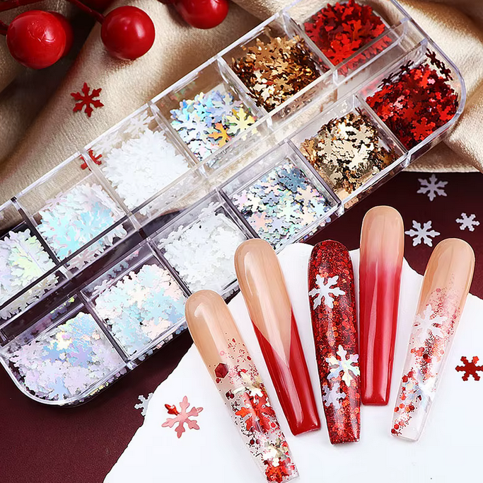 XMAS NAIL CHARM | SNOW FLAKE SEQUIN - 12 GRID